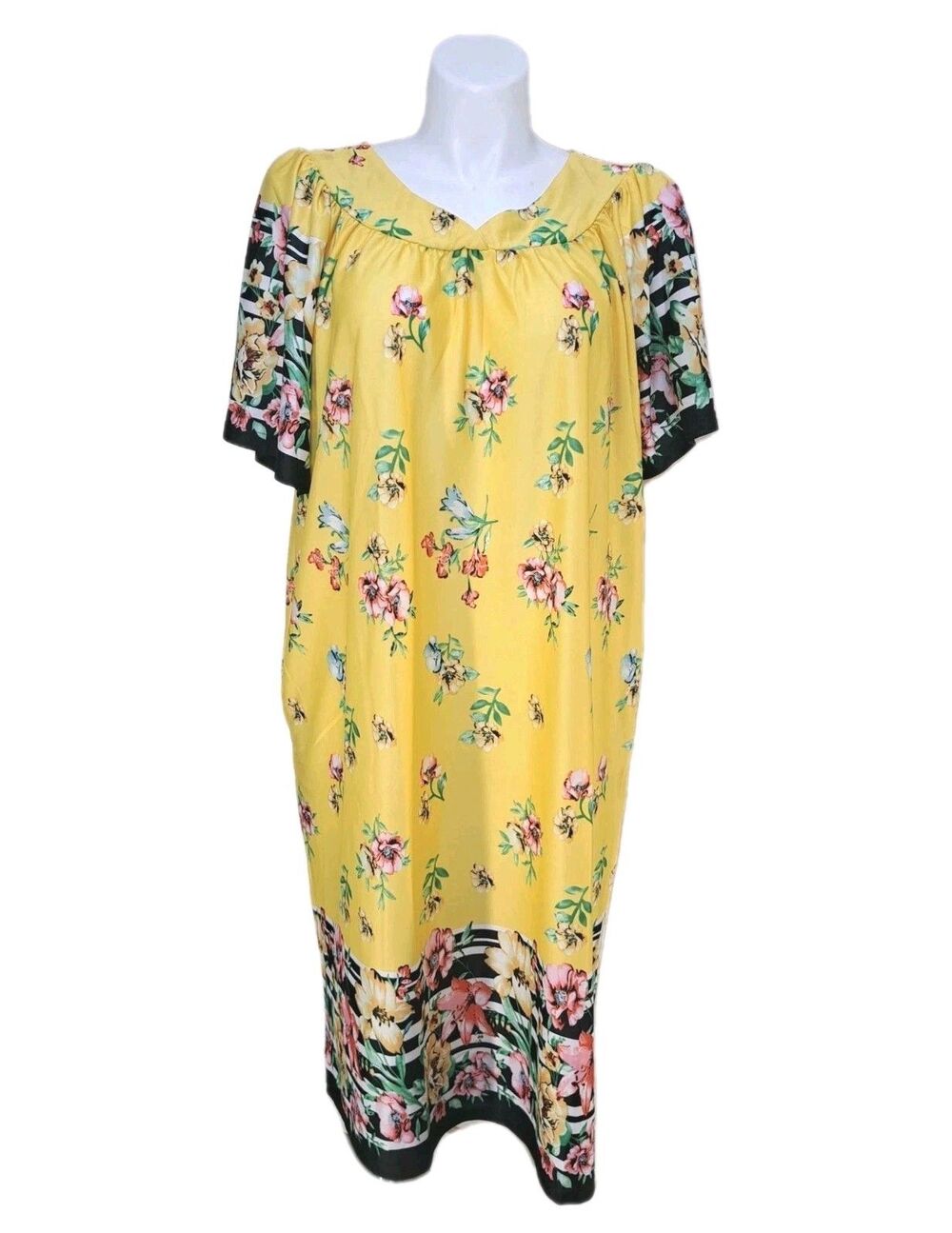 Anthony Richards VTG Women's 2X Mumu House Patio Dress Lounge Yellow Floral NWOT
